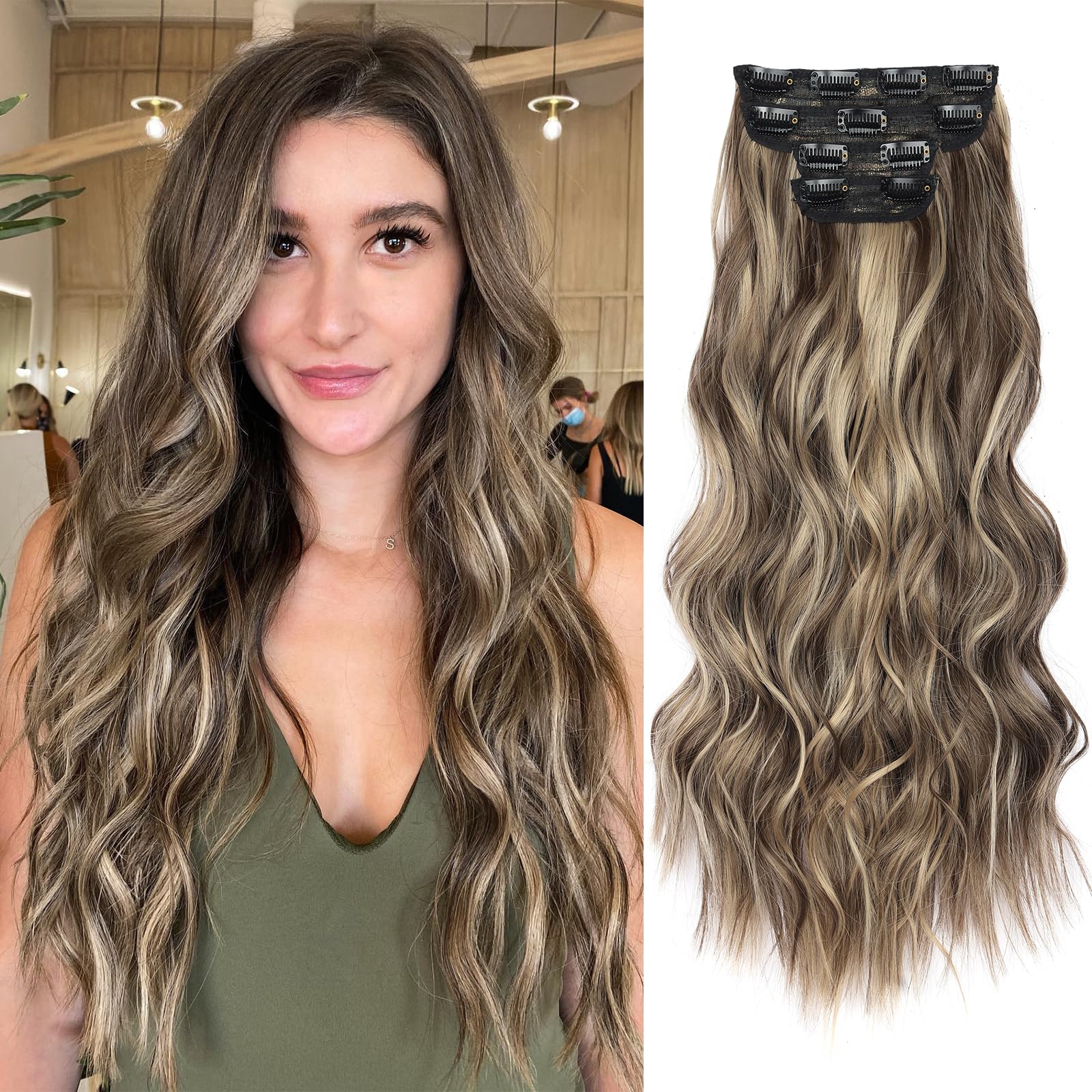 Photo 1 of NOTICEME 22 Inch Clip-In Wavy Hair Extensions (Brown Mixed Blonde)