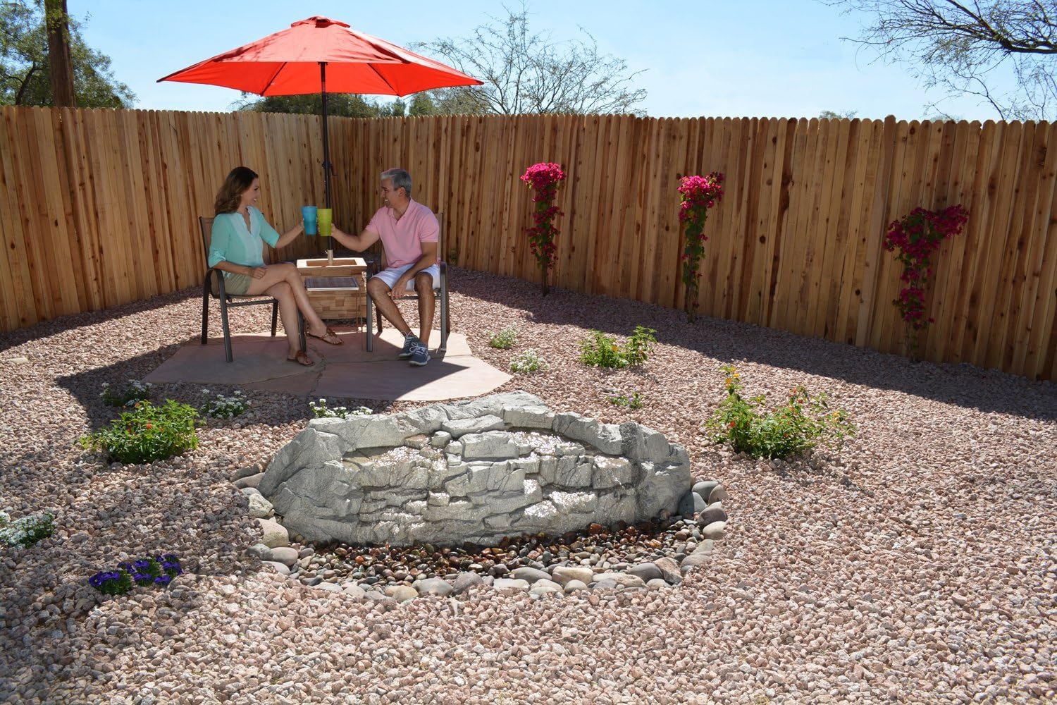 Outdoor Waterfall Fountain With Complete Disappearing Pondless Water Kit and Artificial Rock Waterfall, SlumberRock by EasyFalls in Neutral Granite Color