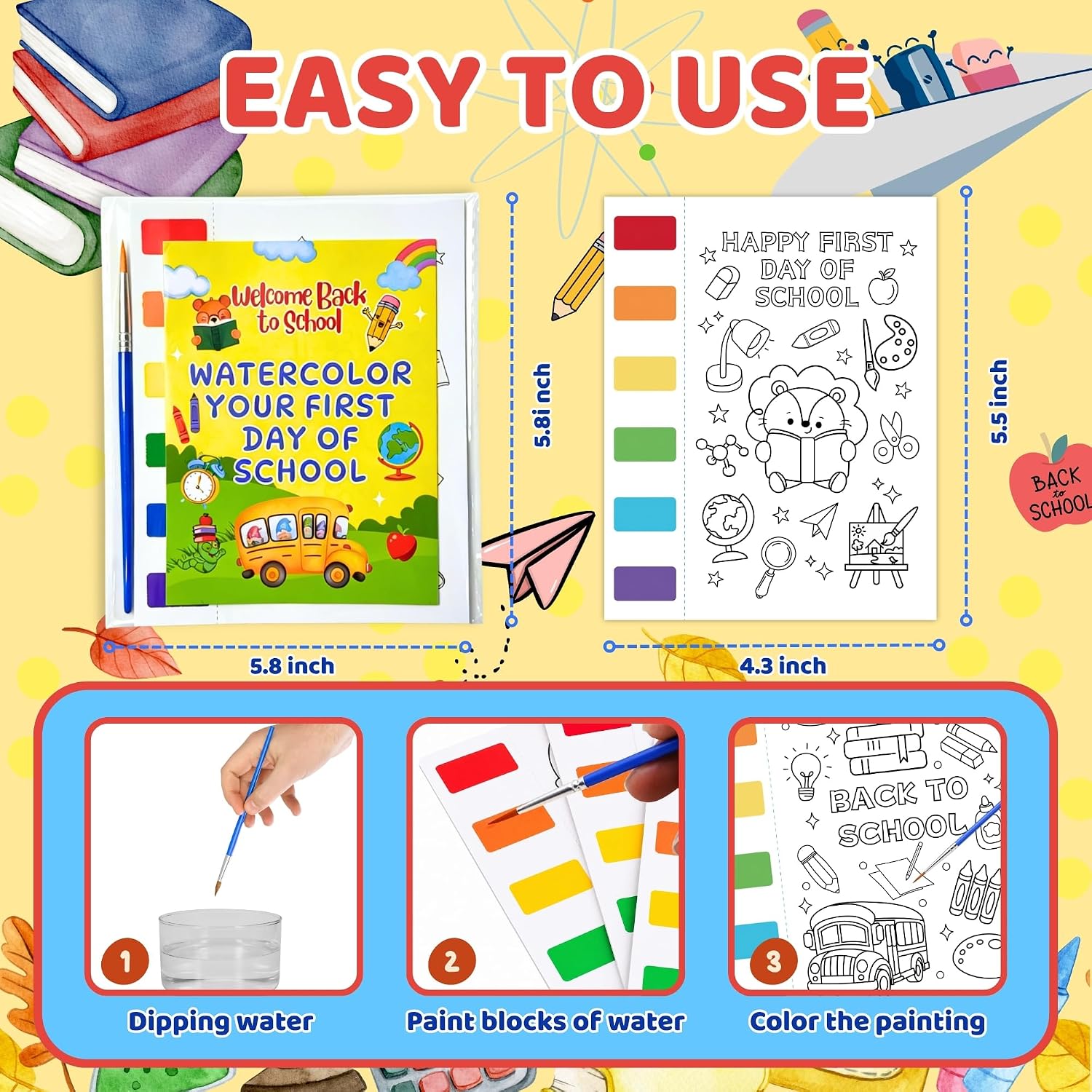 Zoyeven 144 Pcs Back to School Watercolor Coloring Books Party Favors First Day of School Gifts Art and Crafts Well-Packaged Classroom Reward Prizes Activity
