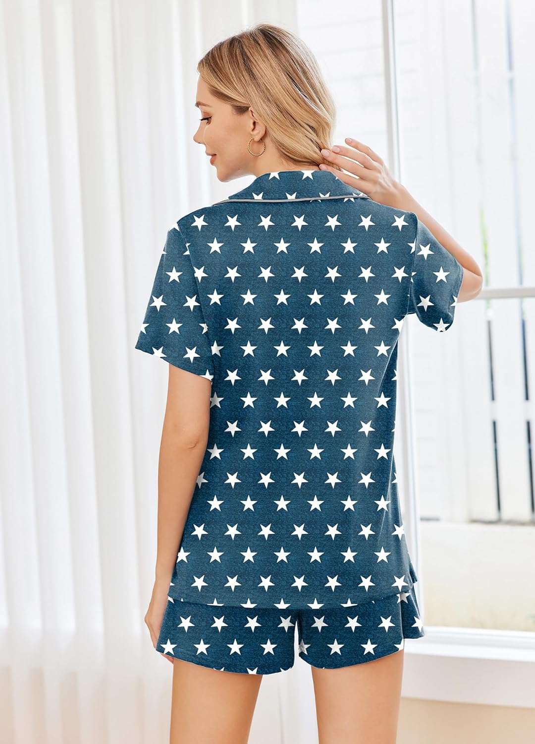 Pijama Corto Mujer Ekouaer 2 Piezas - Conjunto Dormir Manga Corta Cuello V Verano