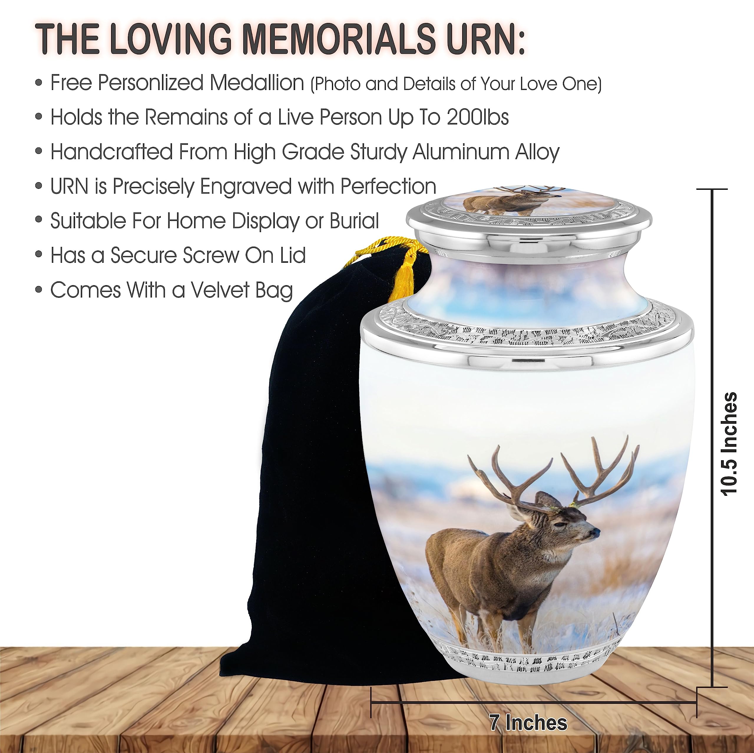 JAGSHASHI Deer Urn For Ashes Adult Male - Urns For Human Ashes - Funeral Urns For Adult Ashes Women - Decorative Urns - Urns For Ashes Adult Female Mother (10 Inch