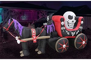 12 Foot Halloween Inflatable Carriage with Skeleton