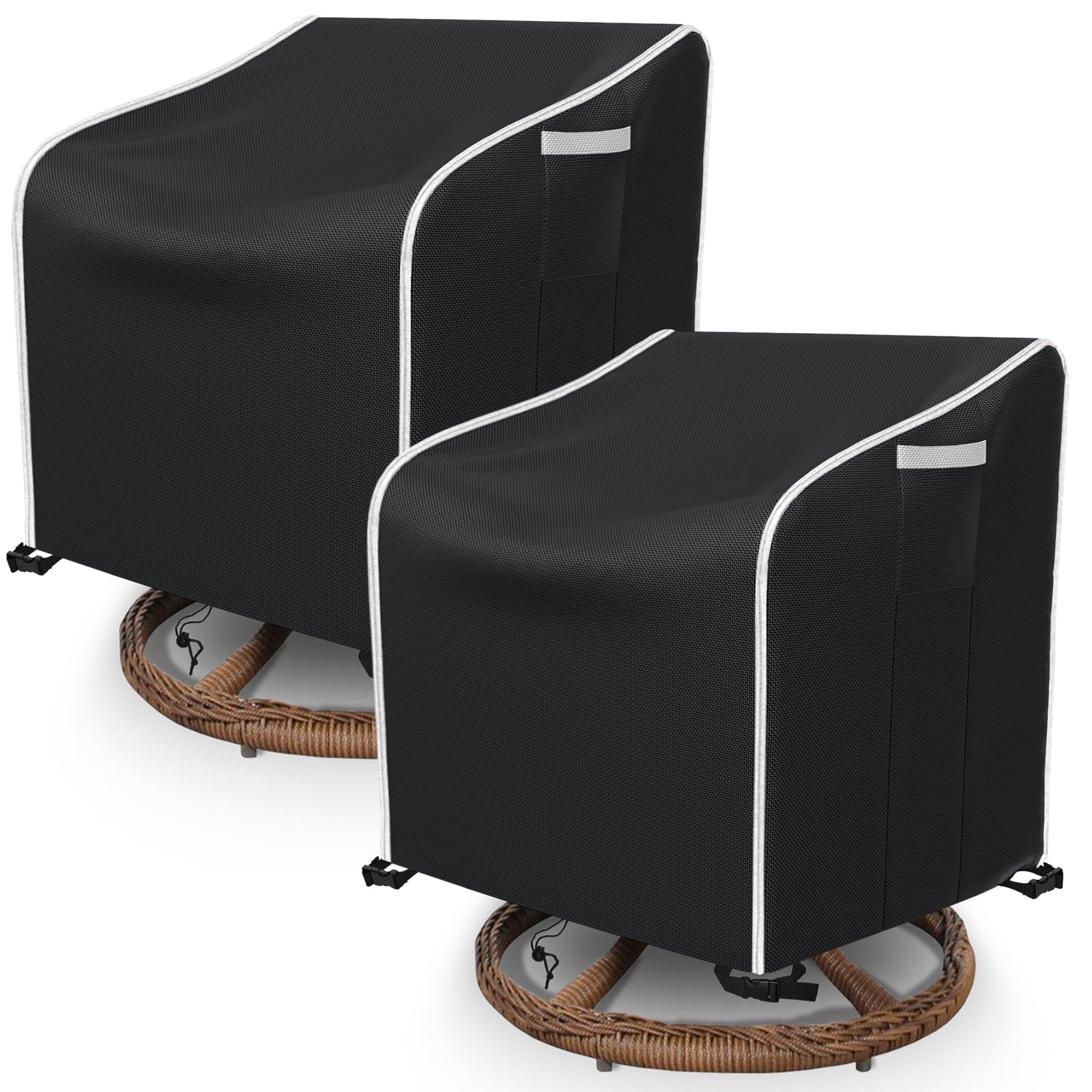 STARTWO Patio Chair Covers 2 Pack Waterproof Lawn Chair Covers for Outdoor Furniture, Heavy Duty Large Lounge Deep Seat Cover Size Up to 39W x 37D x 38H inch, Black