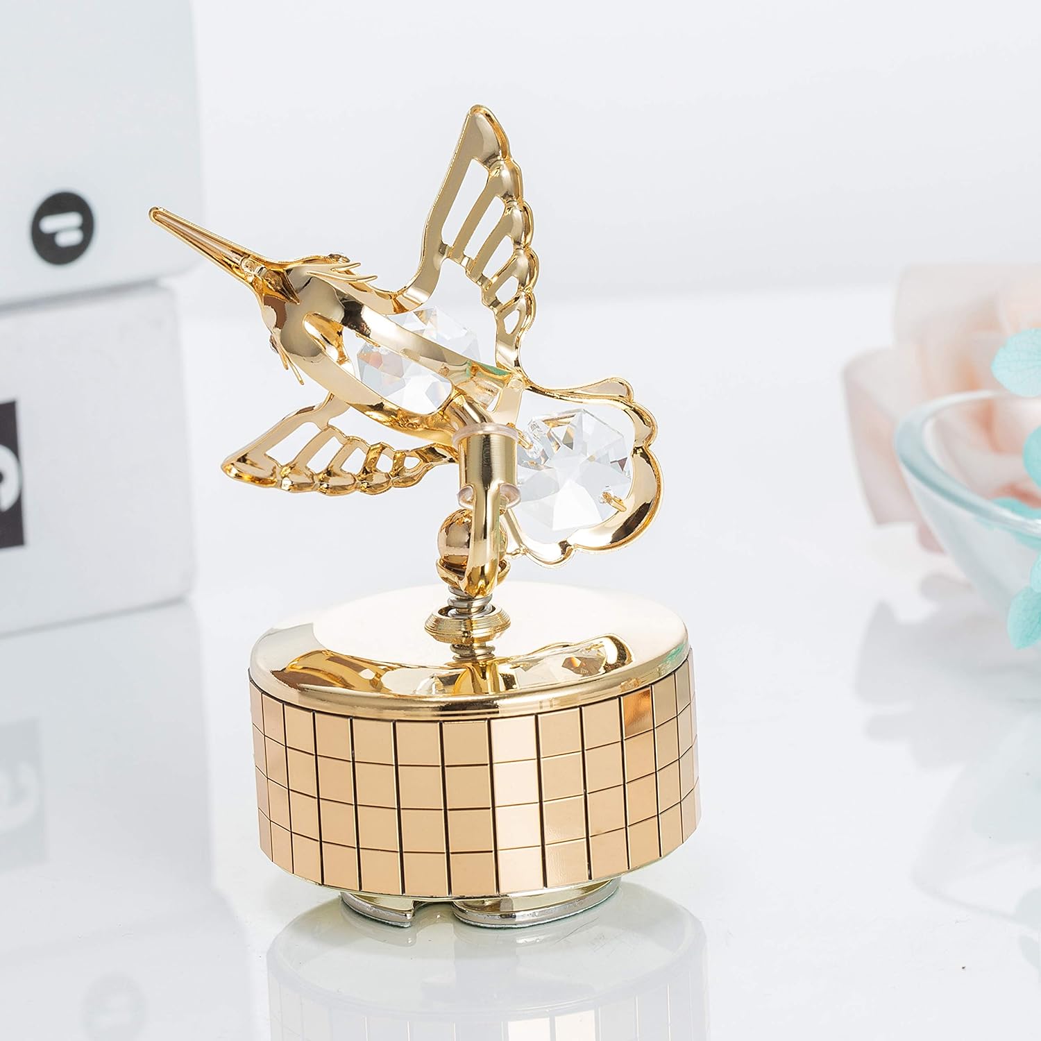 Matashi Hummingbird Music Box with 24K Gold Plated Crystal – Tabletop Showpiece Home Decor Gift for Women for Mother’s Day, Christmas, Valentine’s Day