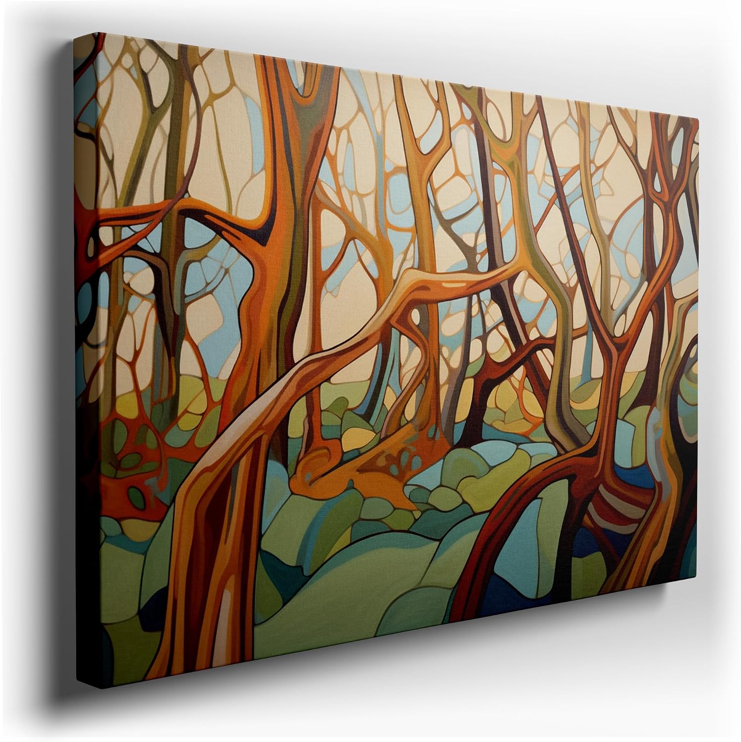 Canvas for Living Room. Enchanting Vibrance: A Vivid Journey Through Painted Woodlands, 27 x 18 inch Canvas Wall Art - Contemporary Masterpieces - Modern Home Decor