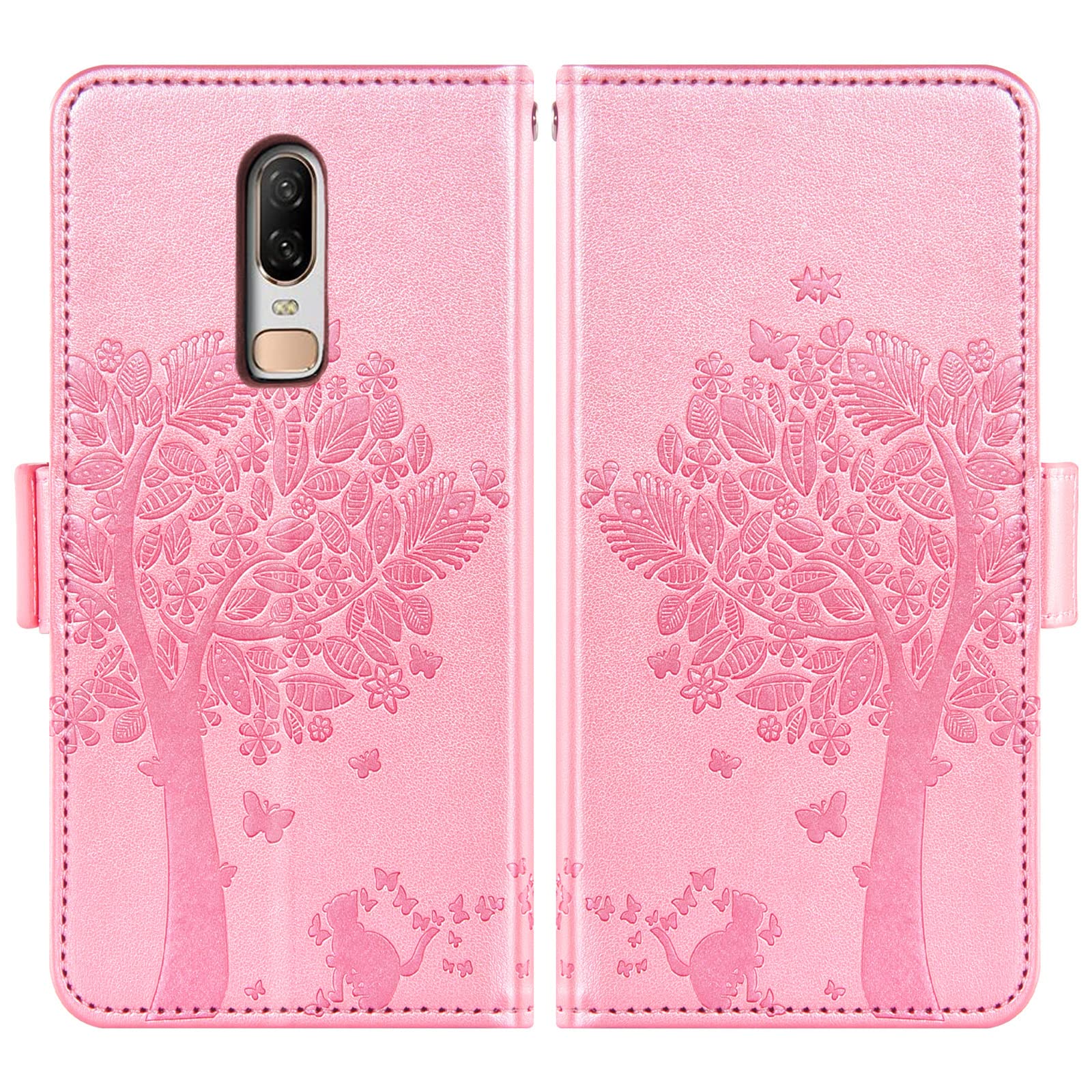 FMPCUON Cover per OnePlus 6,Premium Pelle PU Portafoglio con Supporto Flip Libro Libretto Custodia [Protezione Completa] [Slot per Scheda] [Supporto Stand] per OnePlus 6 - Oro rosa