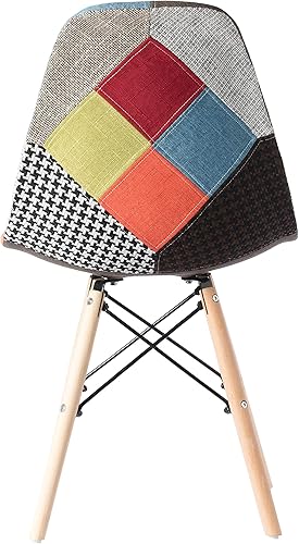 Miniatura 6 de Silla de comedor moderna de mediados de siglo tapizada de plástico multicolor Patchwork DSW Shell con patas Eiffel de clavija de madera