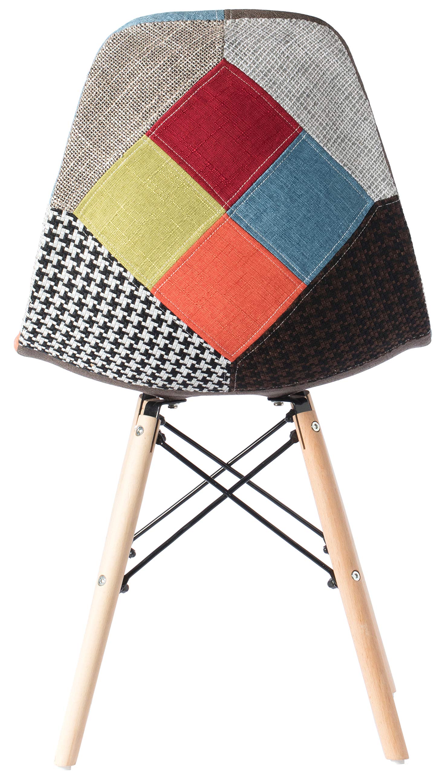 Silla de comedor moderna de mediados de siglo tapizada de plástico multicolor Patchwork DSW Shell con patas Eiffel de clavija de madera 6