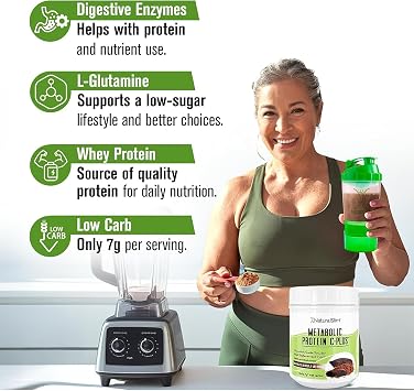 NaturalSlim Metabolic Protein C-Plus | Whey Protein Powder & Shake | Vitamin C, L-Glutamine & Digestive Enzymes | Low Carb | Support Metabolism, Energy & Gut Health | 1.1 lb Chocolate