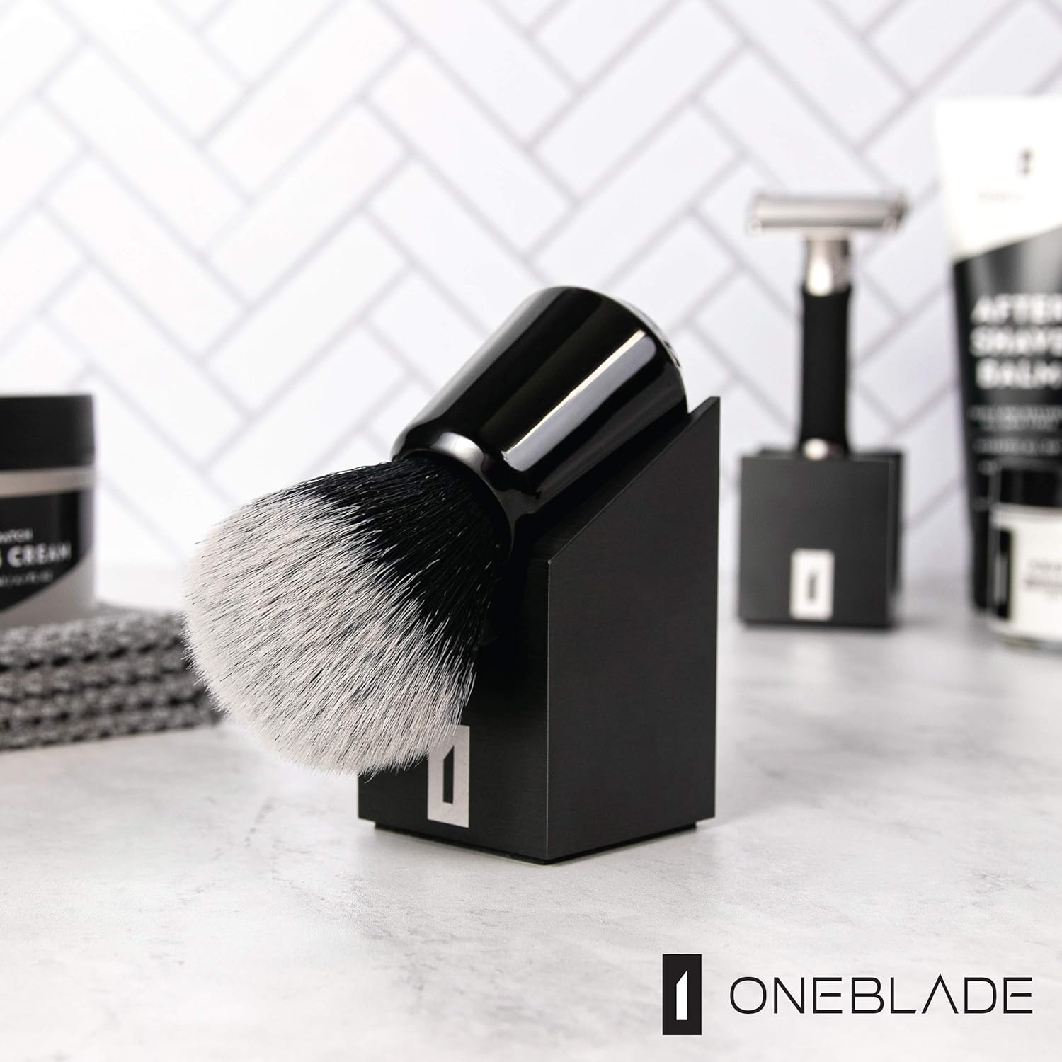OneBlade Vertical Shaving Brush Stand (Black) Heavy Duty 6063 Aluminum, Double Anodized Finish, Hygienic Shaving Brush Storage - Weight 9.8 oz / 278 grams