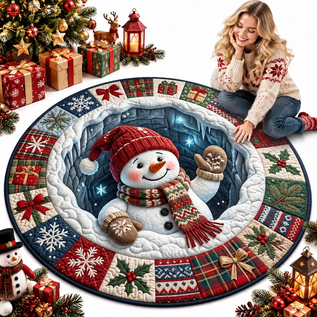 GXHNB 3d Christmas Rugs Optical Illusion Round Mat (G,80 * 80CM)