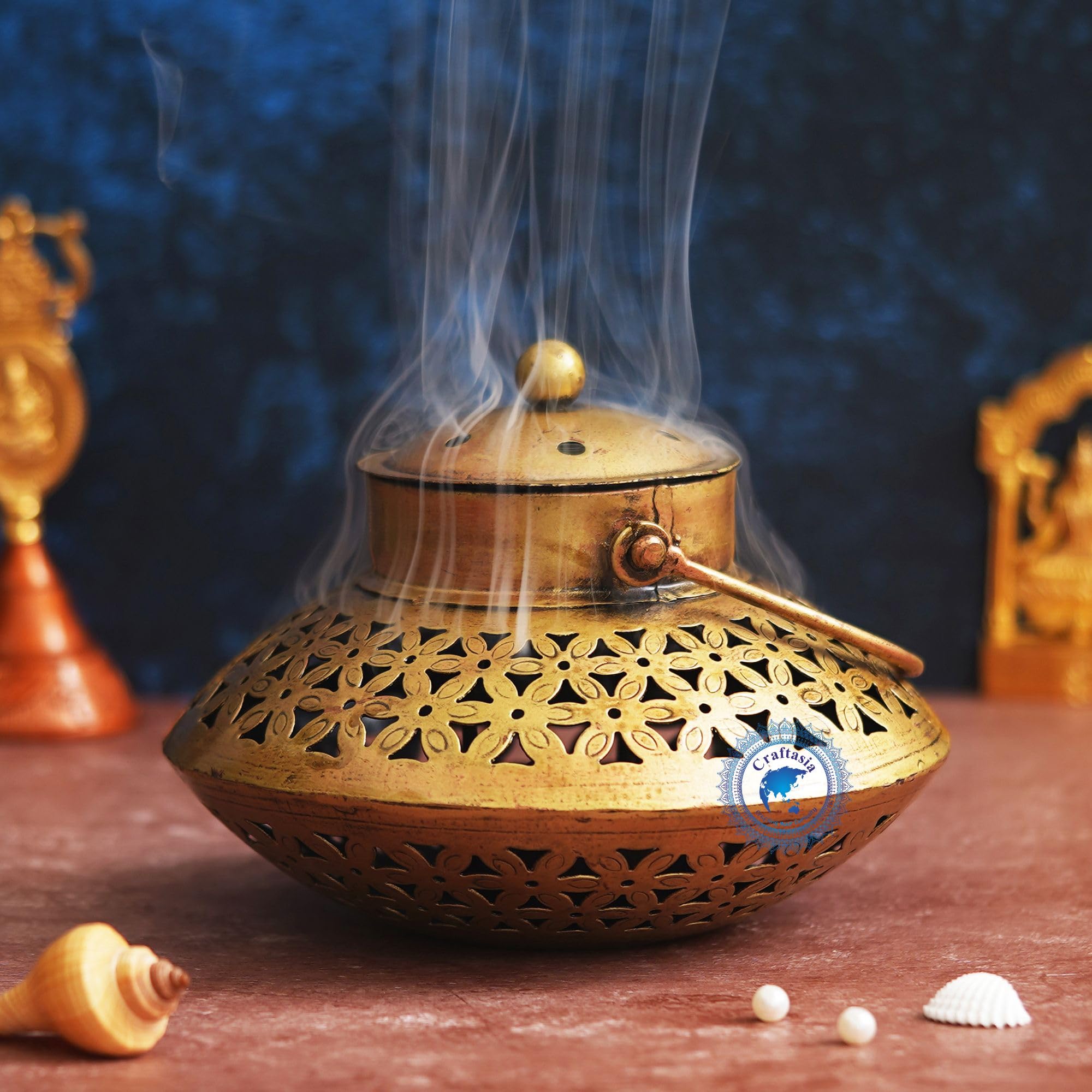 Iron Made Handcrafted sambrani Cup Holder, Incense Burner, Decorative Perforated Design, 19X13 cm