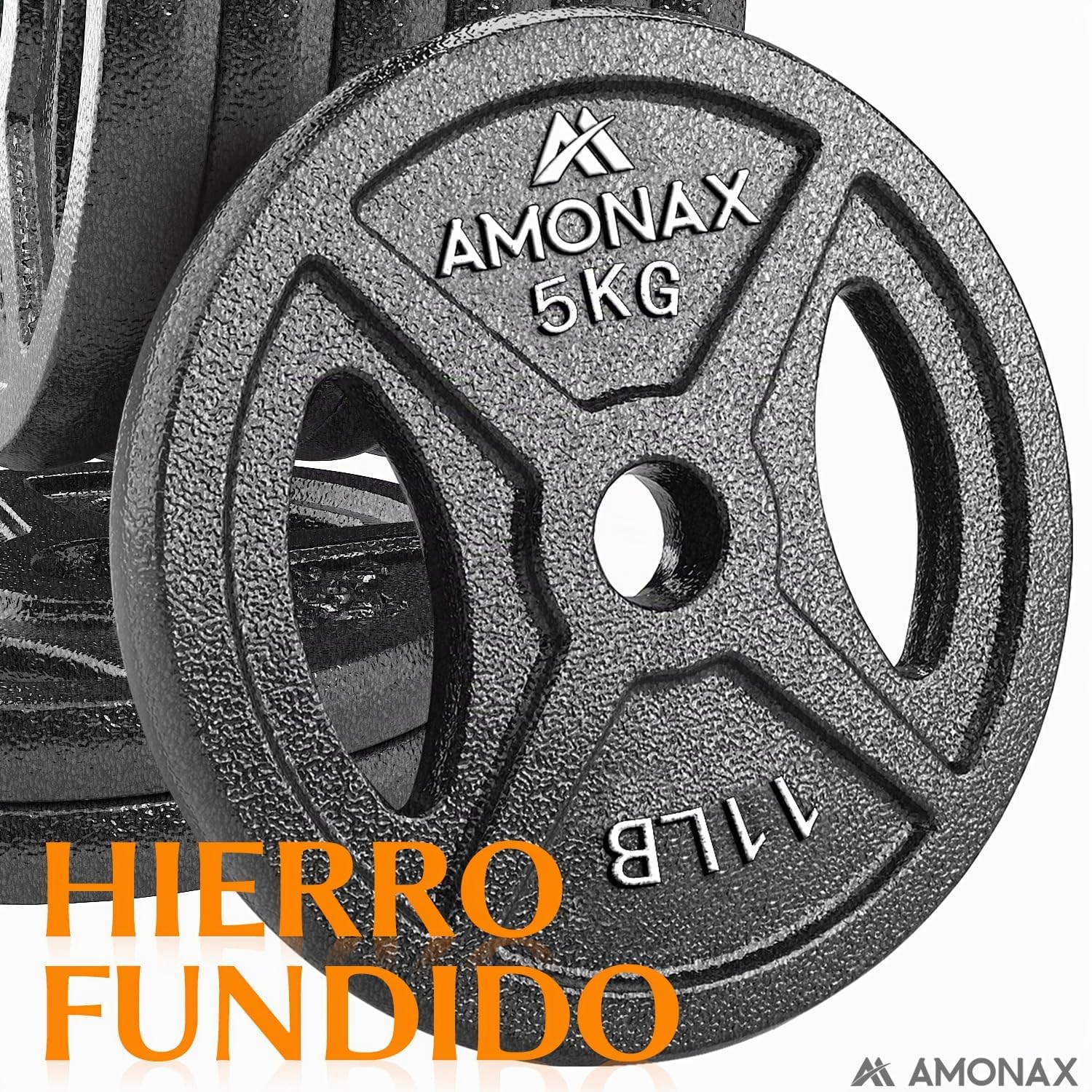 Amonax Discos Pesas de Hierro Fundido, 2.5kg, 5kg, 10kg Discos Mancuernas Para Barras Olimpicos 25 & 50mm, Discos de Pesas Metálicas Para Levantamiento y Empuje de Cadera, Pesas Para Gimnasio en Casa
