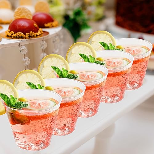 Vista 16 de FOCUSLINE Vasos de plástico transparente de 10 onzas, vasos desechables de plástico duro, reutilizables, 100