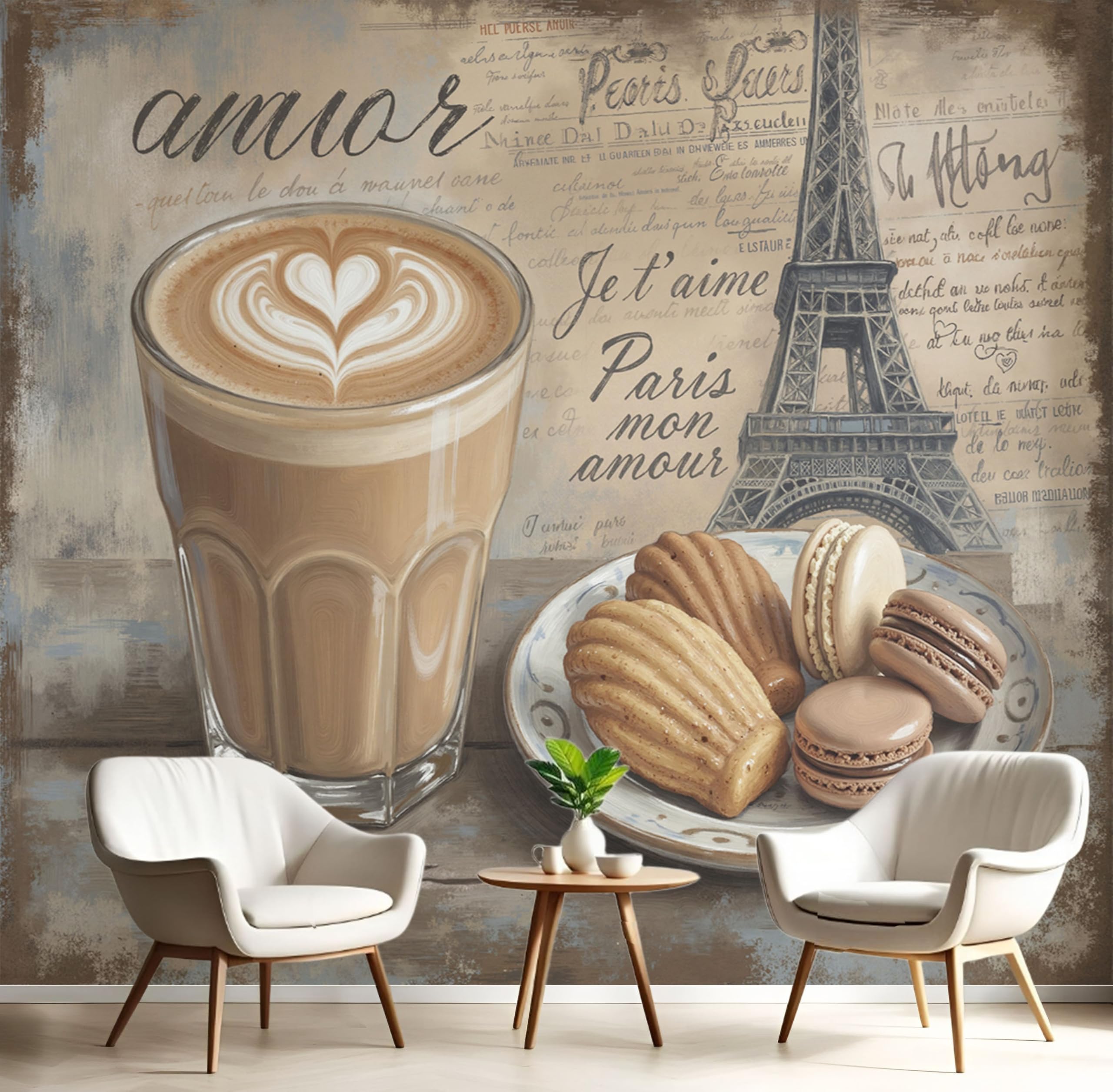 Papier peint panoramique 3D rétro Paris 250x175 cm pour salon brun