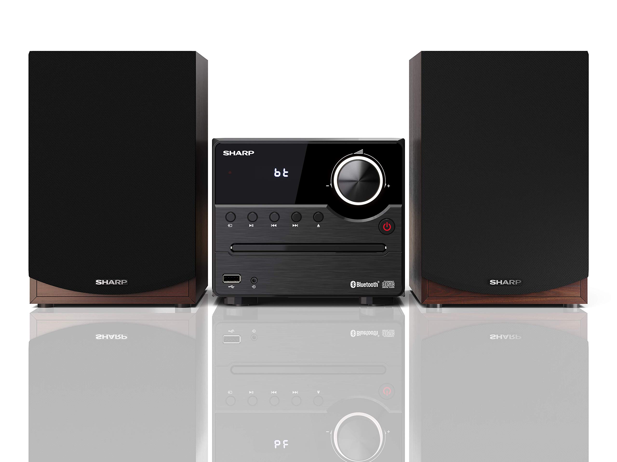 Sharp XL-B512(BR) Micro Chaîne Stéréo avec Radio FM, Bluetooth 5.0, CD-MP3, Haut-parleurs en Bois, 45 W Marron