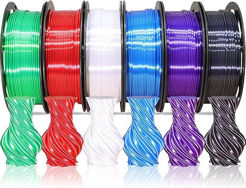 Miniatura 6 de MIKA3D - Paquete de 6 carretes bicolor para impresora 3D, 0.07 pulgadas, PLA sedoso, rojo dorado, rojo, negro, negro, naranja, dorado, cobre, verde