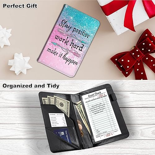 Miniatura 2 de RYUITHDJP Libro de mesera para camarera, libros de camarera con bolsillo con cremallera, diseño inspirador, organizador de libros de servir,