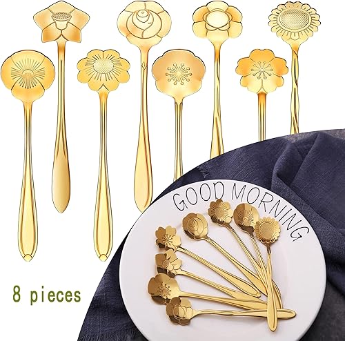 Miniatura 5 de Juego de 8 cucharas de café coloridas de acero inoxidable, cucharas de té, cucharas de té, cucharas de azúcar, color oro rosa