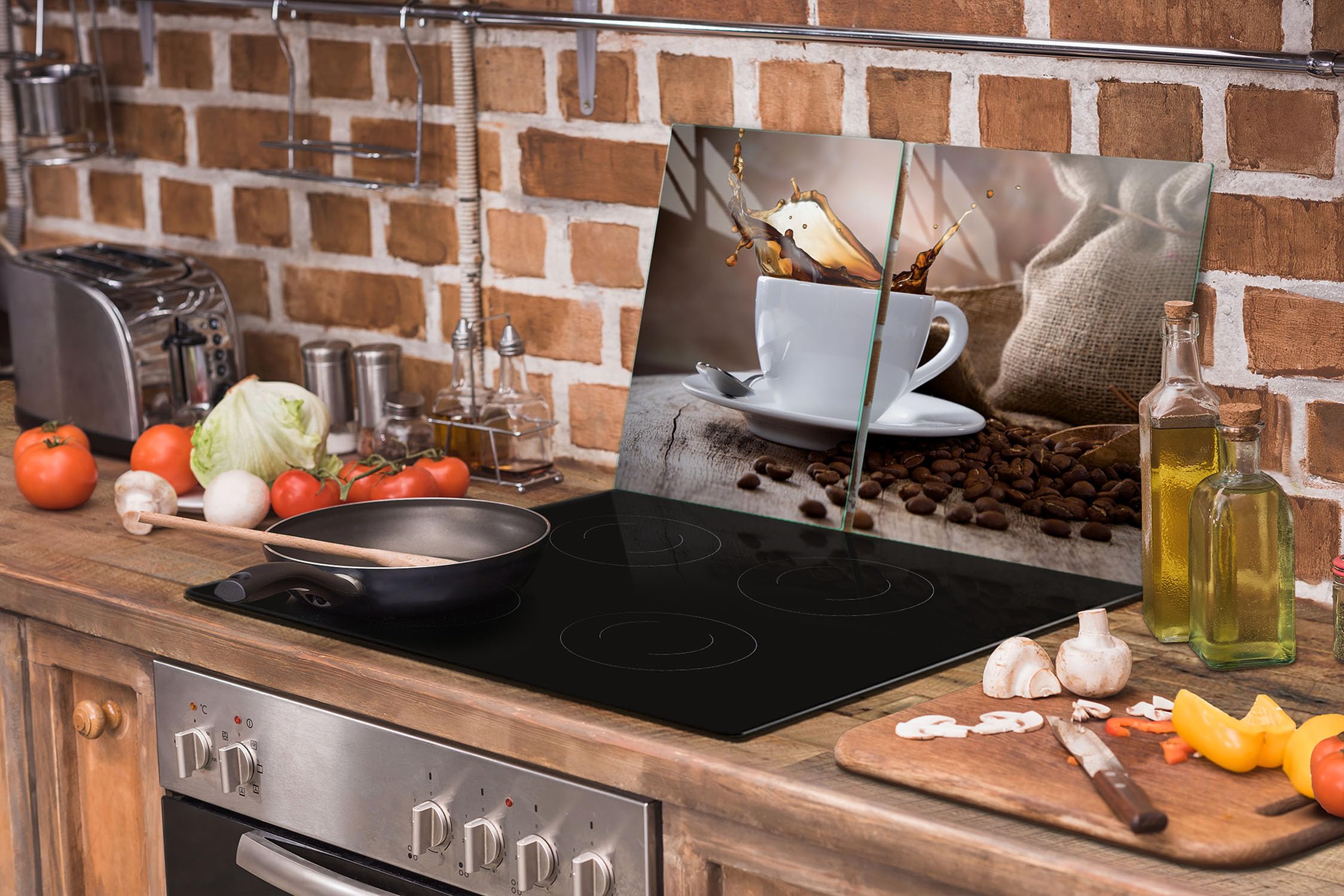 TMK ArtDeko Plaque de protection universelle pour plaque de cuisson 75 x 52 cm 2 pieces Protection contre les éclaboussures Planche a découper en verre trempé Décoration, Paysage