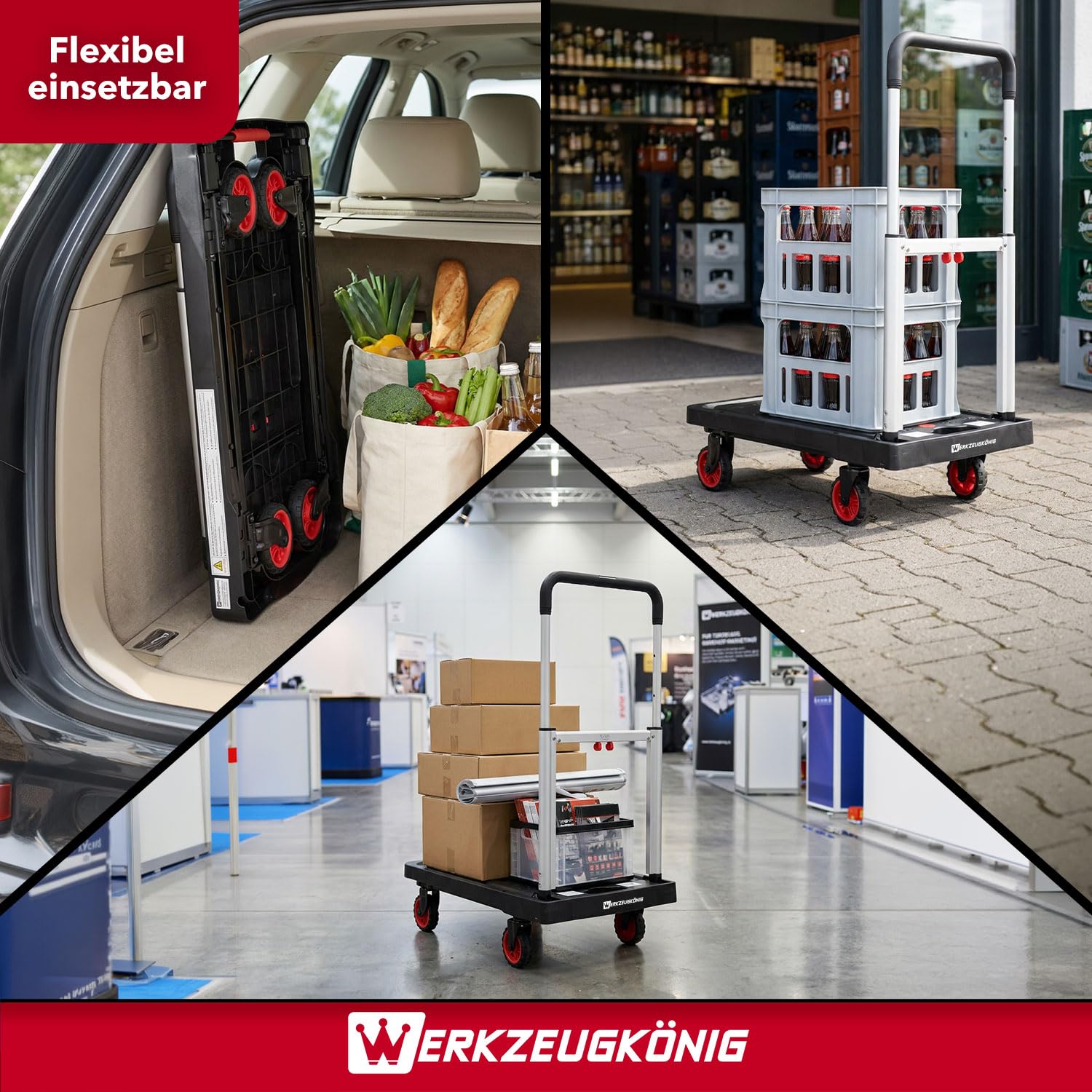 Premium Plattformwagen flach klappbar bis 150kg Tragkraft | Extra Robuste Transporthilfe mit schnellem Sekunden-Aufbau: Extrem kompakt & ultraflach zusammenklappbar für jeden Kofferraum