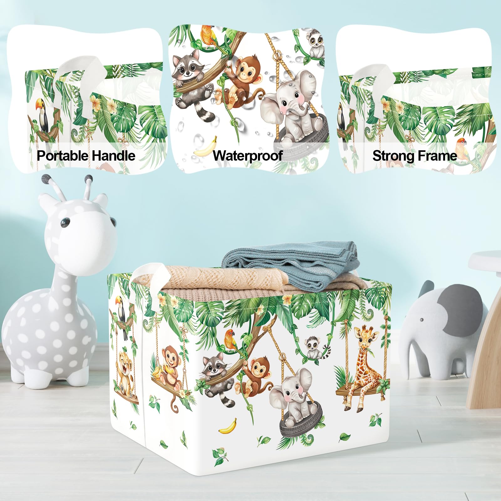 Clastyle Vine Animal Baby Laundry Hamper Collapsible Clothes Kids Storage Basket Waterproof Boys Girls Toy Box for Nursery Room Giraffe Monkey Elephant - Image 4