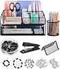 Desk Organizers and Accessories - Office Supplies Desk Organizer Set, 6 Compartments, Stapler, Pen Holder, 72 Accessories for Office, Home, School, Black