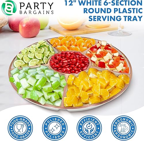 Miniatura 5 de Party Bargains 6 bandejas redondas seccionales de plástico para servir tamaño 12 pulgadas color blancooro rosa paquete de 4