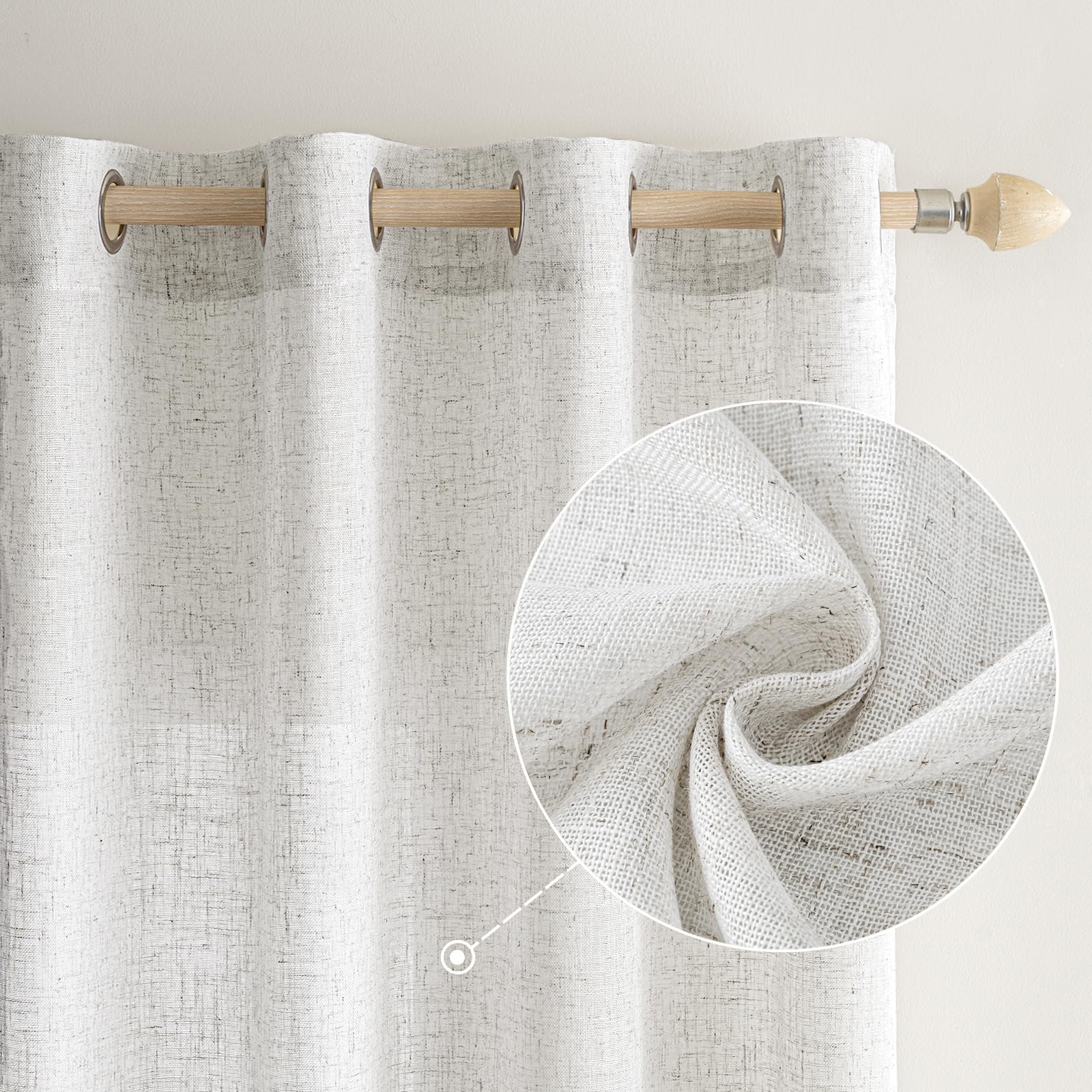 EMEMA Rideau Lin Blanc Œillets Transparent Rideaux 2x140x245cm | Transparent Léger Doux Flux Lumière Intimité Salon Bureau Vintage Élégant Aspect Naturel Tissu Respirant Lavable Machine