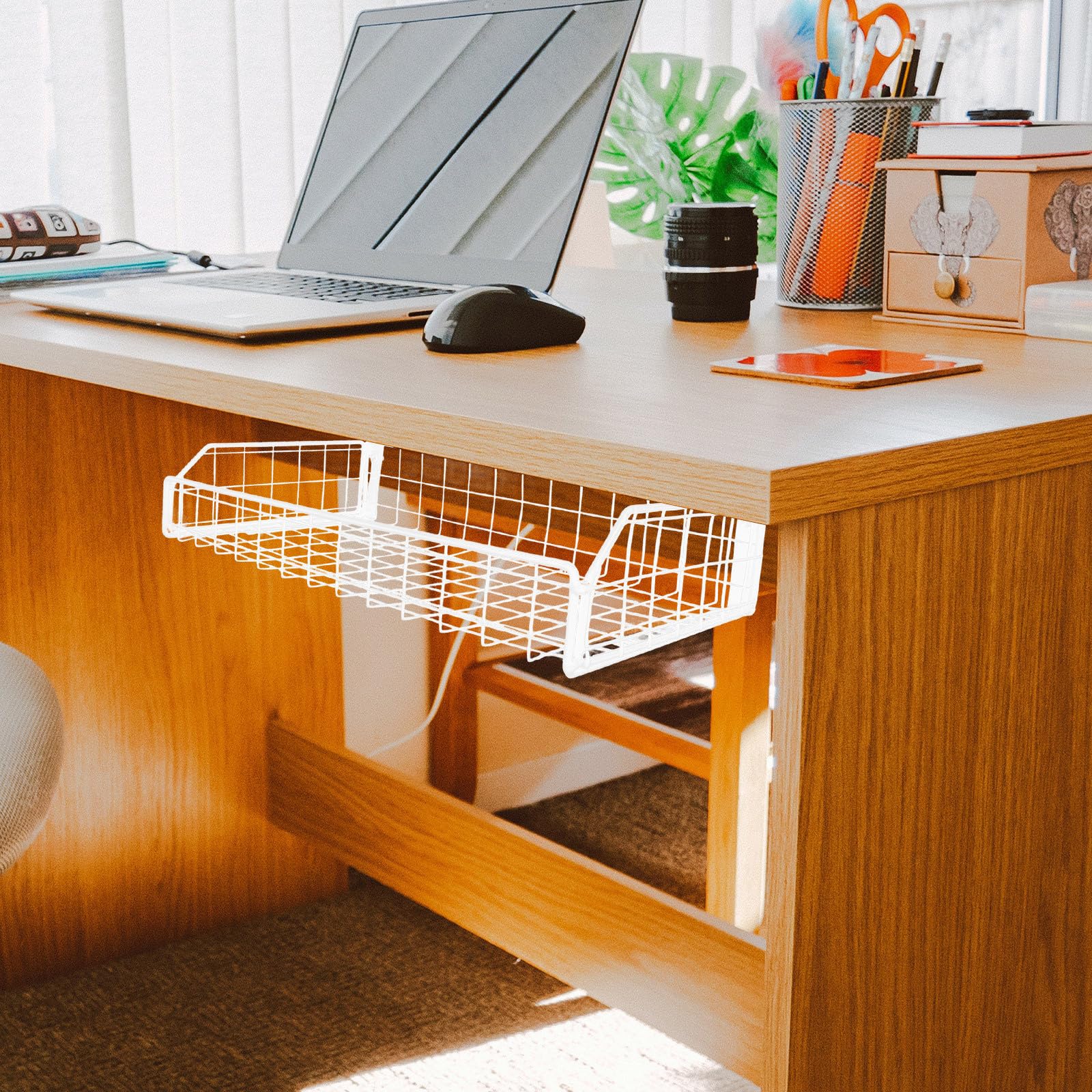Organisateur de Câbles sous Bureau sans Perçage Grand Panier de Gestion des Câbles Blanc Support Ajustable pour Bureau Rangement Pratique pour Multiprises Routeurs et Adaptateurs