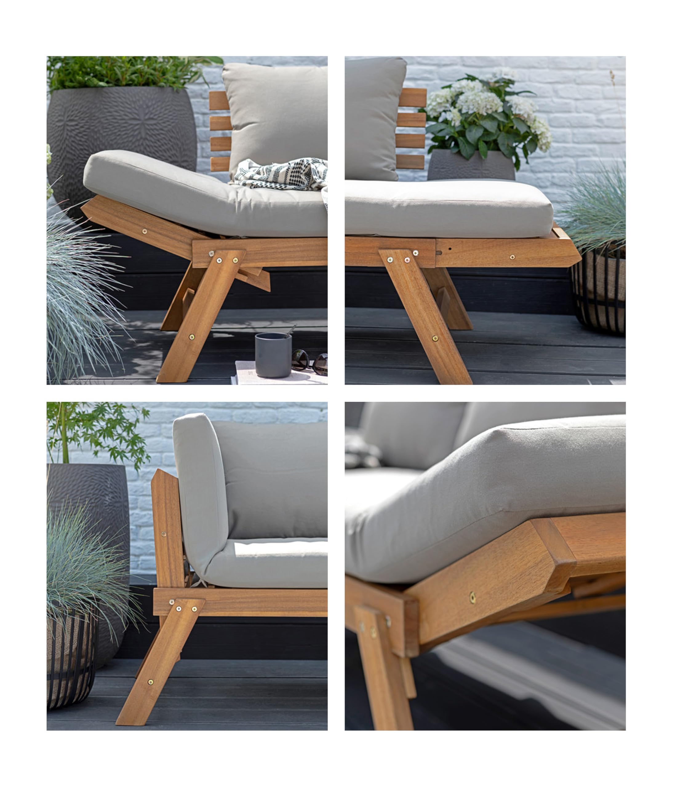 Dehner Gartenmöbel Sofa Macao, inkl. Polster, ca. 196 x 75 x 70 cm, FSC®-zertifiziertes Akazienholz/Polyester, geölt, braun/grau
