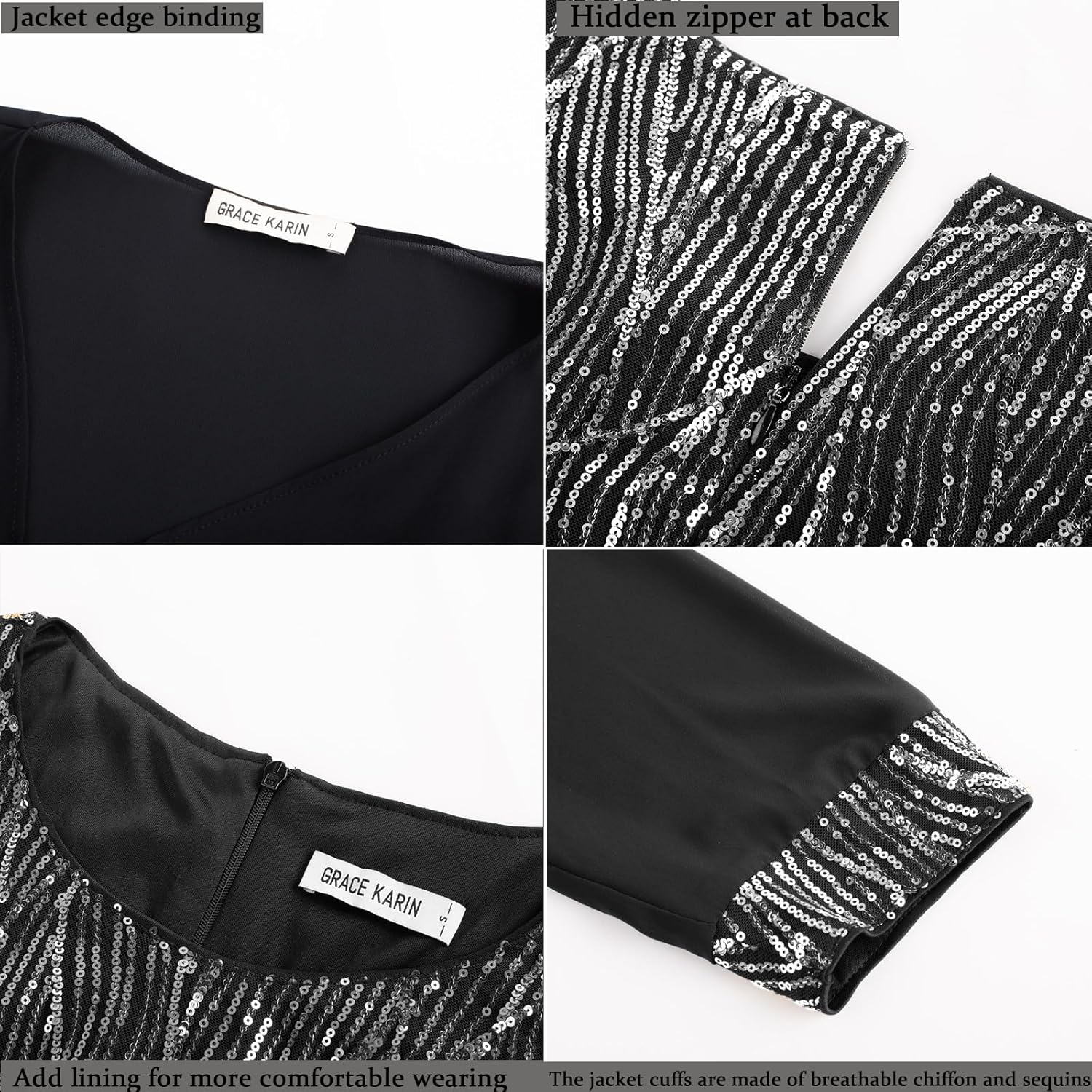 GRACE KARIN Women's Sequin Dress - Wedding Guest & Mother of The Bride Formal Dress - Two Piece Knee Length - Image 5