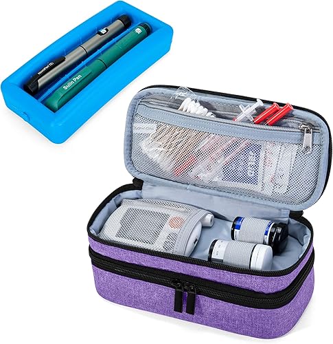 Miniatura 9 de Luxja Maletín de viaje con enfriador de insulina de 2 capas con una bolsa de hielo, capacidad para 6 viales (0.3 fl oz) o 2 bolígrafos de insulina,