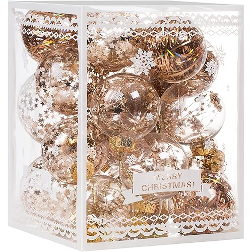 Christmas Ornaments Ball Set-Shatterproof Clear Plastic Decorative Baubles for Xmas Tree House Holiday Wedding Party Decoration,20pcs Champagne