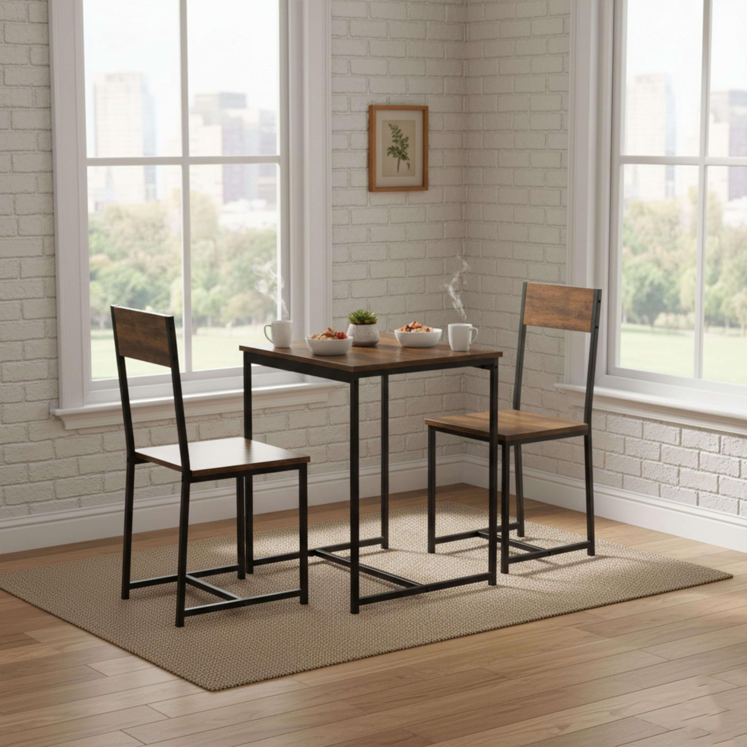 Miroytengo Juego de Mesa Fija con 2 Sillas, Pack Mesa + 2 Sillas, Muebles de Cocina Jess Roble Cambrian y Negro 80x77x50 cm