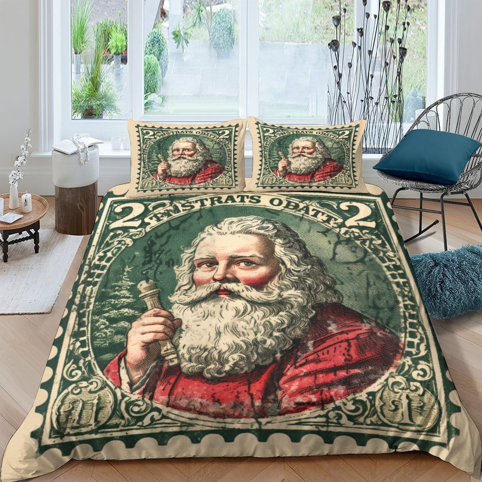 Housse de couette Noël 3D vintage pour lit adulte et enfant