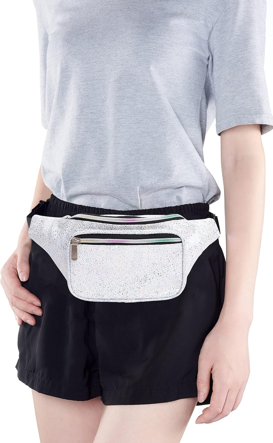 Holographic 80s 90S Rave White Gravel Fanny Pack for festival women, Girl Cute Fashion Waist Bag Belt Bags-White Gravel - Image 7