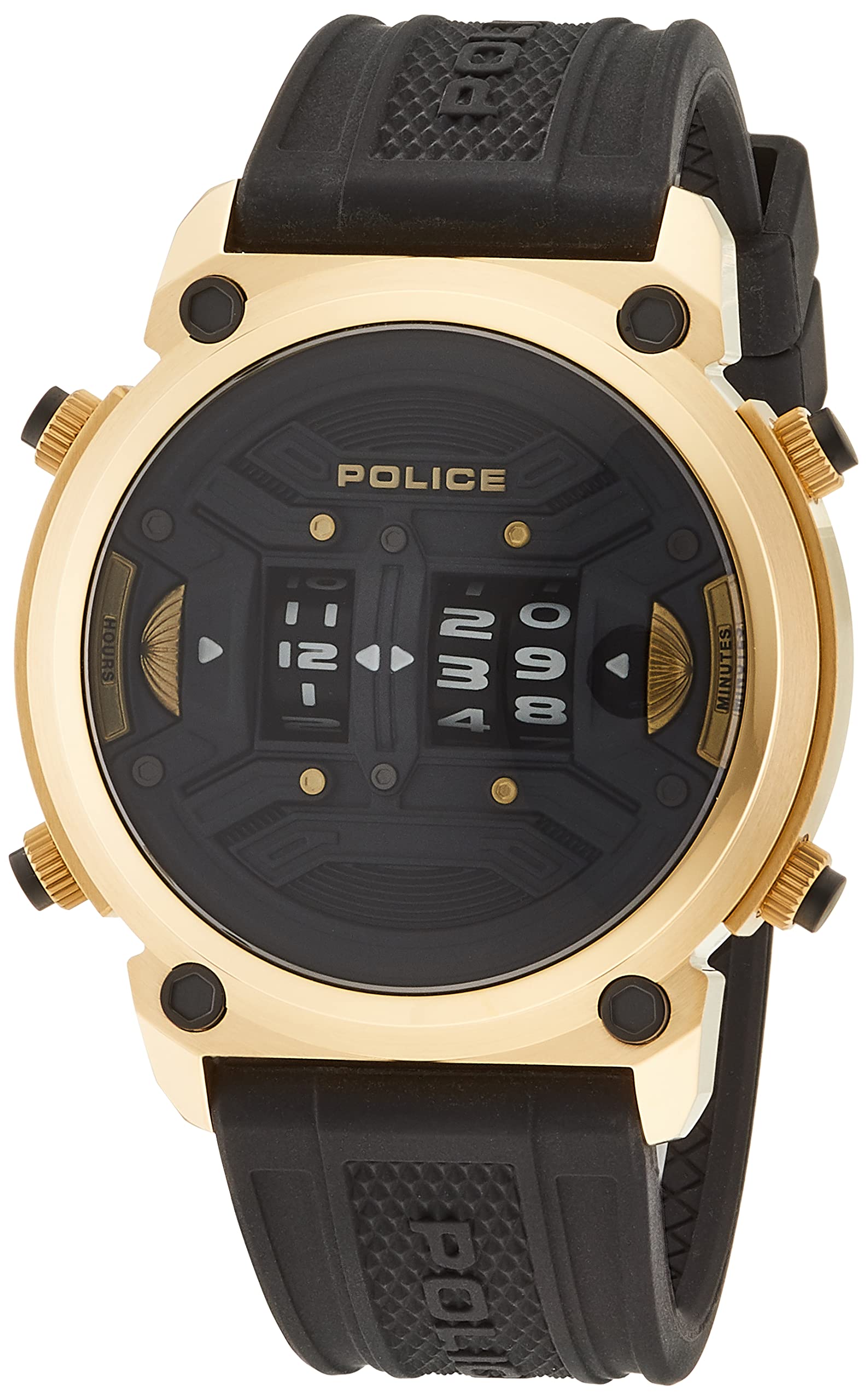 Amazon.co.jp: POLICE 腕時計 ROTOR ブラック イエローゴールド レザー 