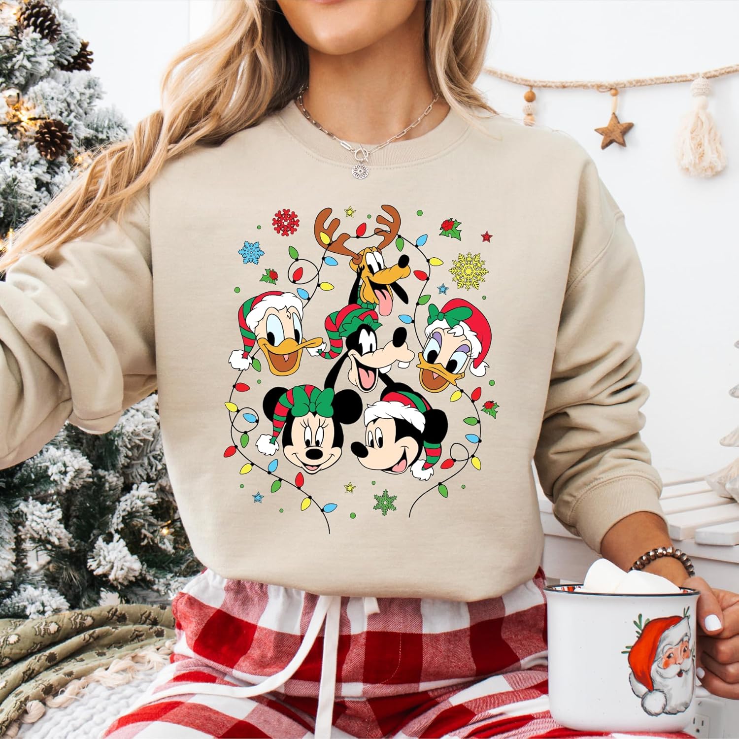 Merry Christmas Unisex Adult Sweatshirt, M.ckey and Friends, Minnie, Cute Holiday Cartoon, Disney-Inspired, Family, Festive Holiday Scene - Image 3