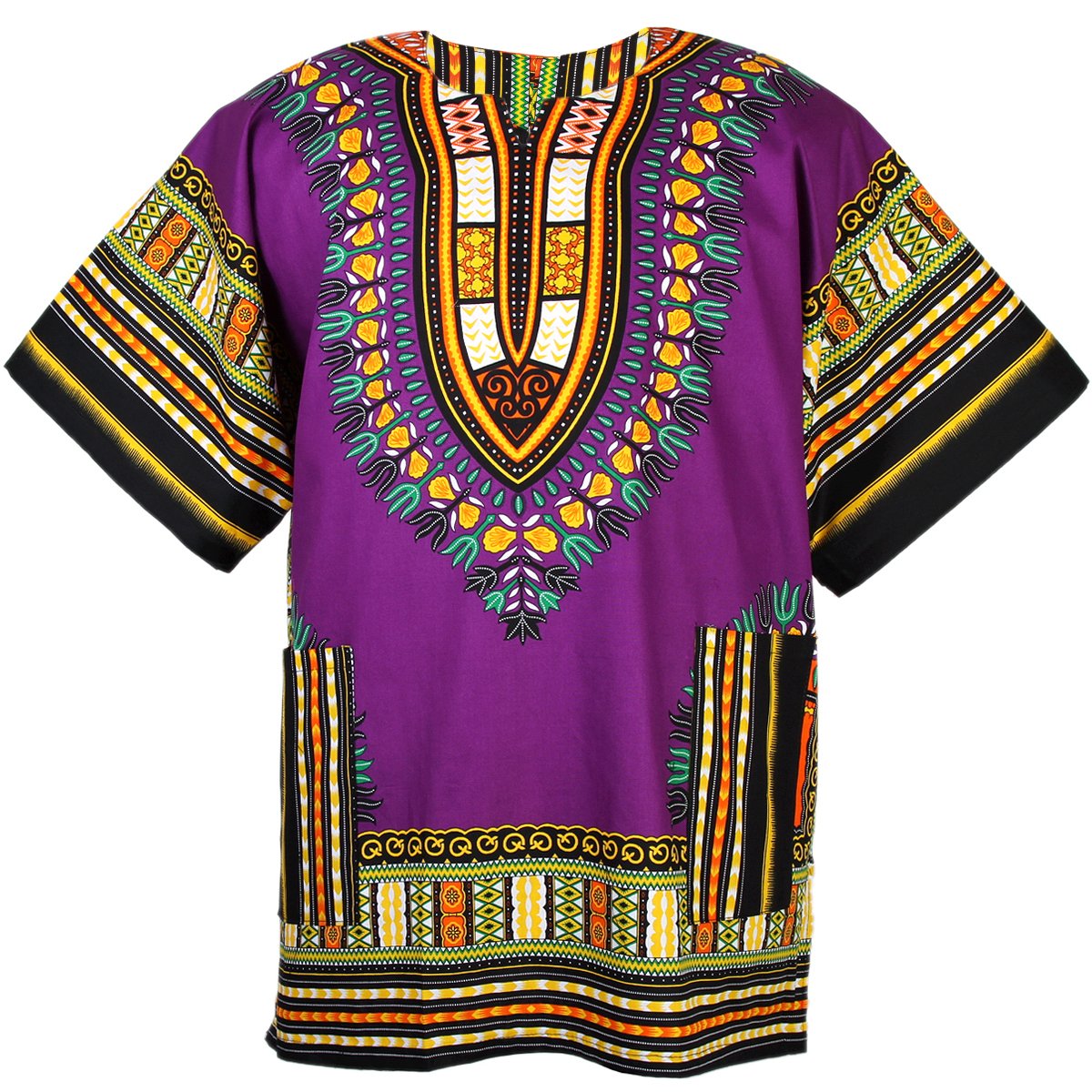 CHAINUPON African Dashiki Cotton Shirt Unisex Tribal Festival Boho Hippie Kaftan (Medium, Purple)
