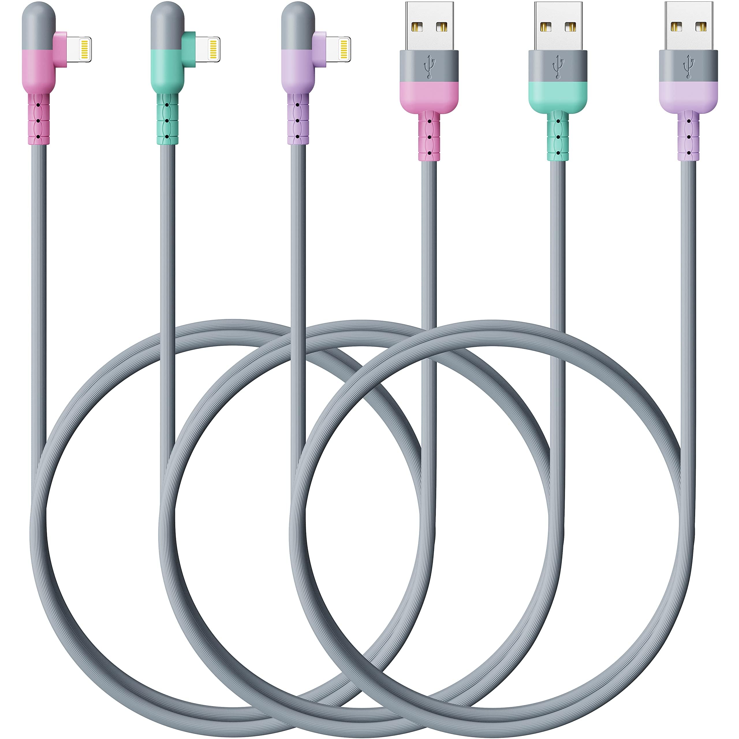 Cable Lightning para cargador de iPhone, 4 colores, 4 colores, certificado Apple MFi, nailon trenzado, largo, cable USB compatible con iPhone 11Pro, Max, Xs, XR X 8, 7, 6S, 6 Plus, SE, 5S, 5C