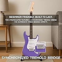 Vista 4 de Fender Squier Sonic Stratocaster - Paquete ultravioleta con amplificador, sintonizador, correa, cable, púas y DVD de guitarra Austin Bazaar