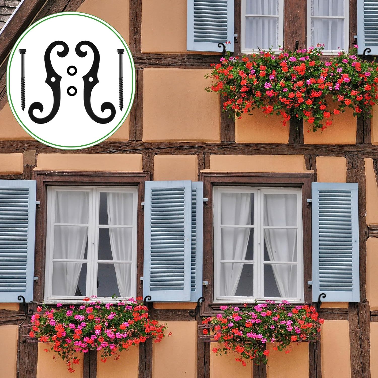 4 Pack Black S Style Shutter Dogs 6.5 Inches Shutter Dog Holders with Mounting Hardware External Shutters Tieback for Exterior Decorative (Iron)