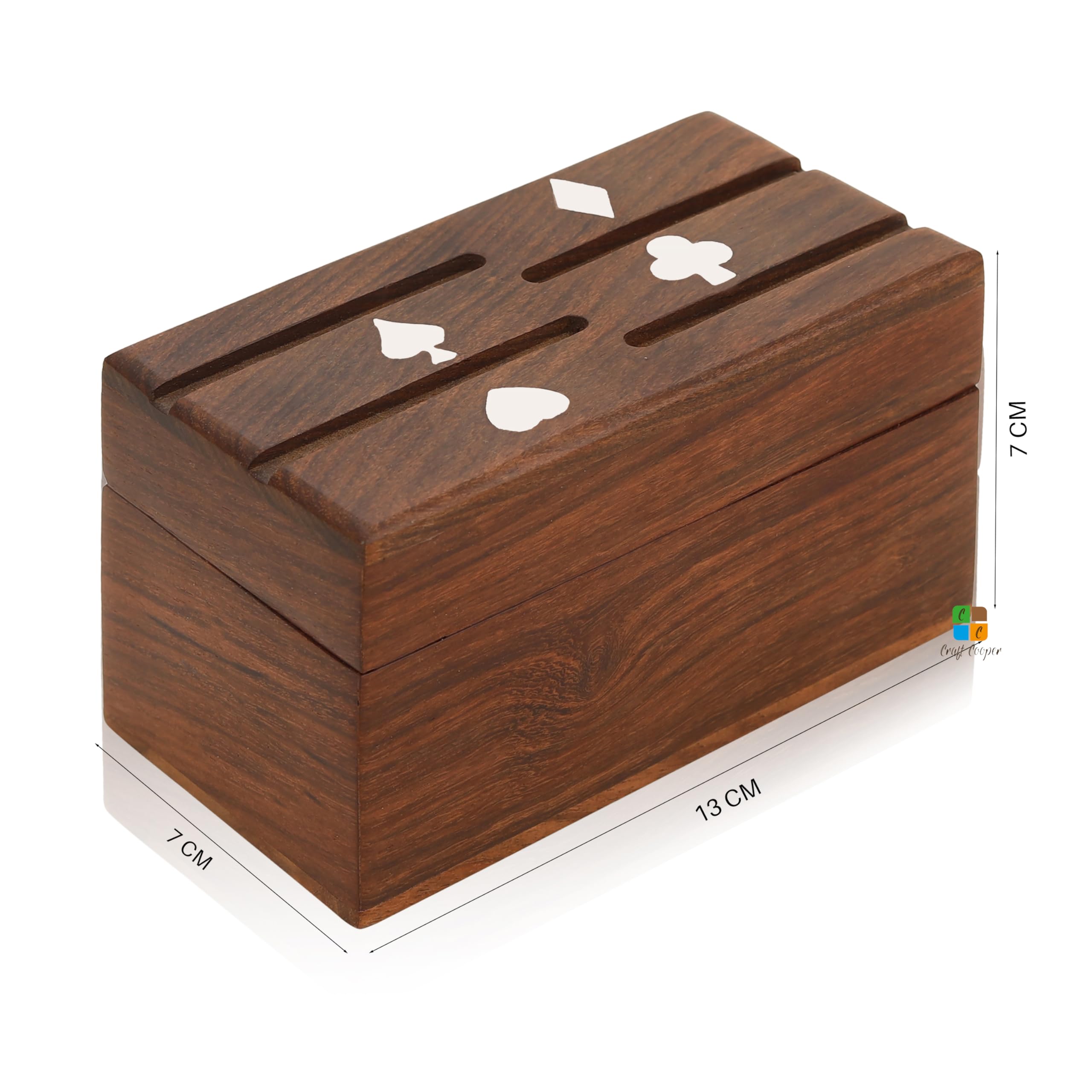 Craft Cooper || Unique Birthday Gift Ideas Handcrafted Classic Wooden Playing Card Holder Deck Box Storage Case Organizer (BROWN, 7x13x7cm) 3