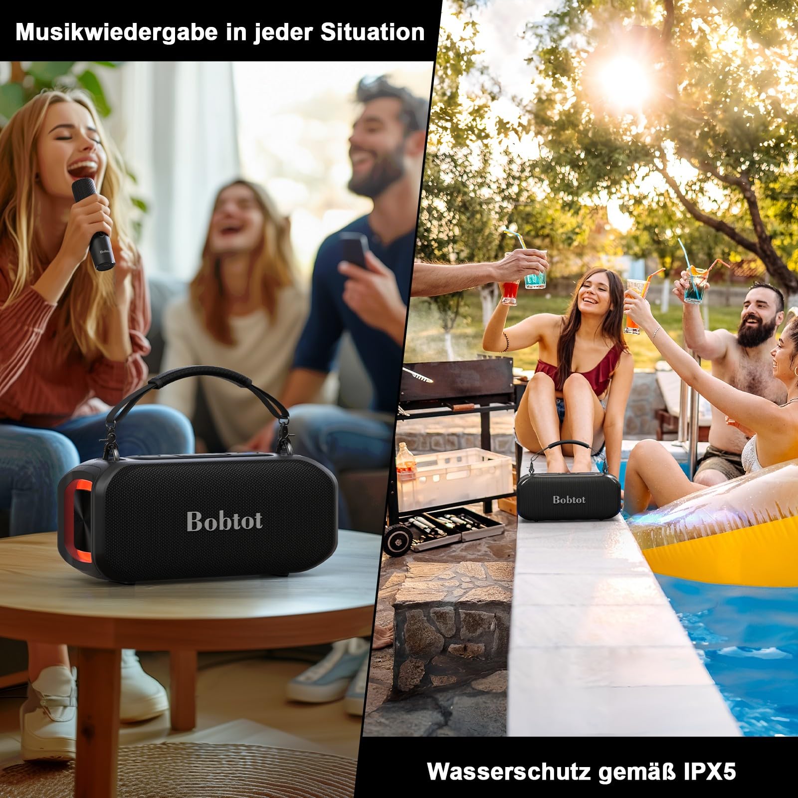 Bobtot Kleiner, tragbarer Lautsprecher Boxen für Erwachsene mit kabellosem Mikrofon, Bluetooth Lautsprecher, kräftigem Bass, Vier magischen Soundeffekten, Karaoke Maschine für zu Hause