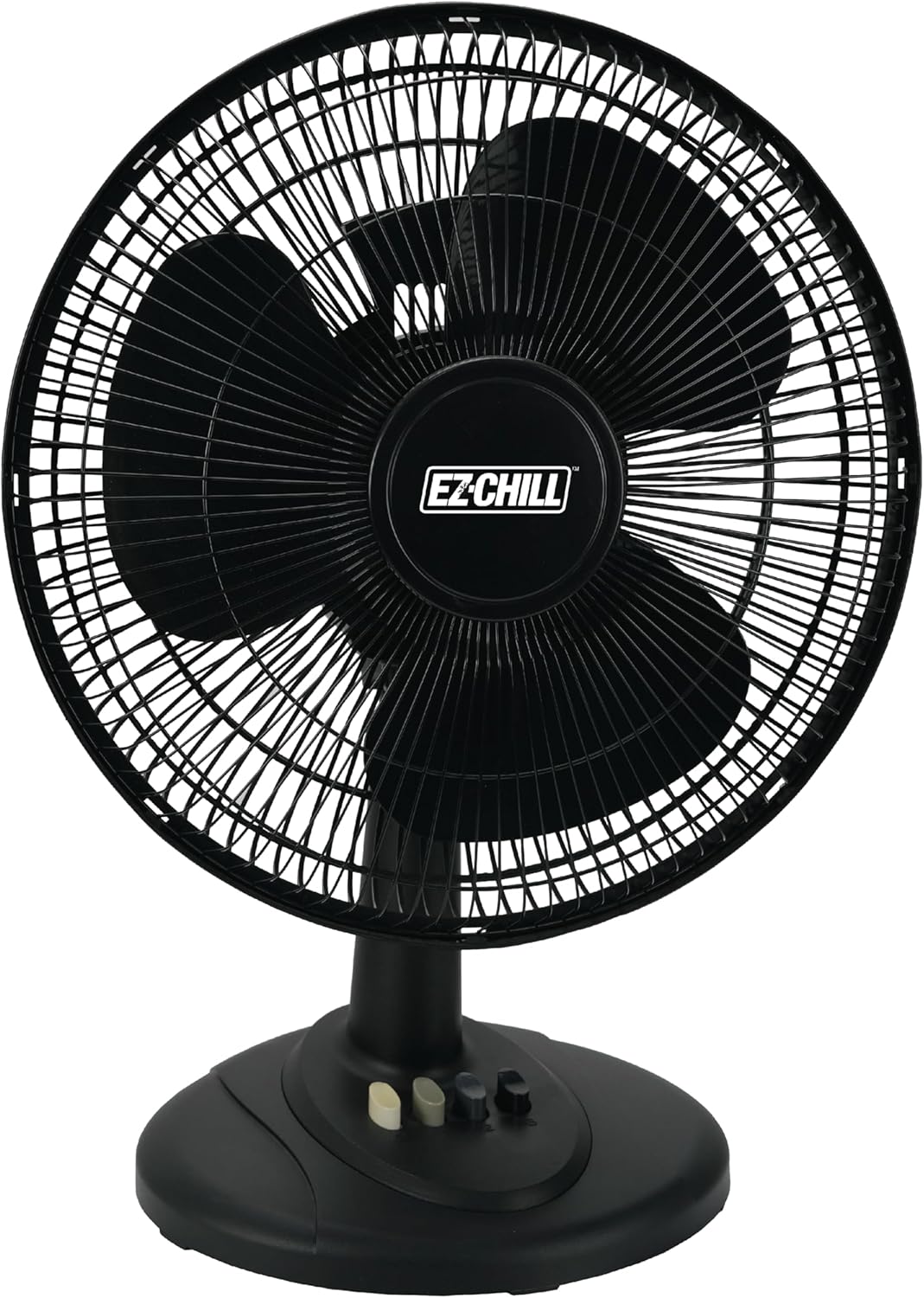 EZ-CHILL 12” 3-Speed Oscillating Table Fan with Adjustable Tilt, Convenient Push Button Controls, Quiet Operation, Black, SB-MTSH05-BLK