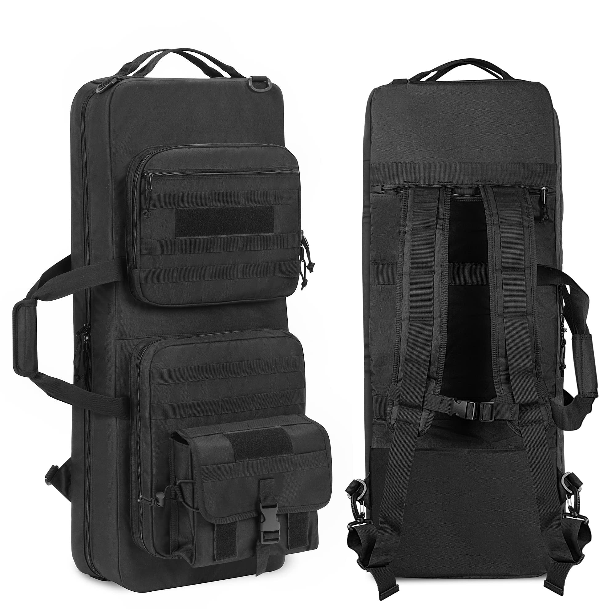 DSLEAF 32” Double Soft Rifle Case, Padded Rifle Backpack with Lockable Zippers and Pockets for Accessory, Tactical Short Barrel Rifle Bag Perfect for Shooting and Hunting