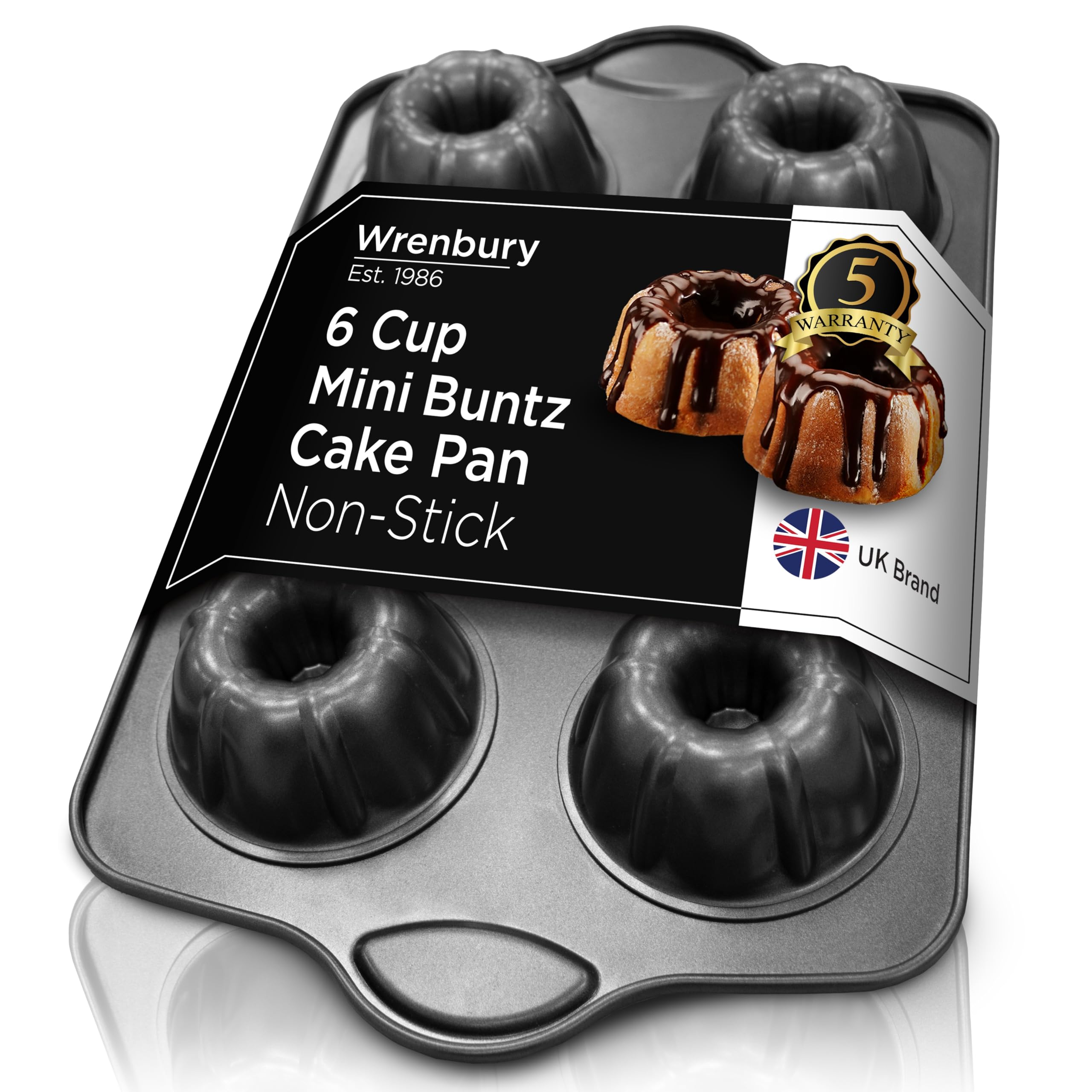 Nonstick Mini Buntz Cake Pan Non Stick for Baking - 6 Cup Bundlette Fluted Cake Tin for Small Cakes - PFOA Free and Dishwasher Safe - 3.75” Cup Width