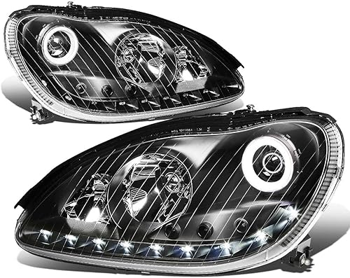 DNA MOTORING HL-HPL-LED-W22000-BK - Faros delanteros de proyector negros con tira de halo LED de repuesto para W220 S-Class