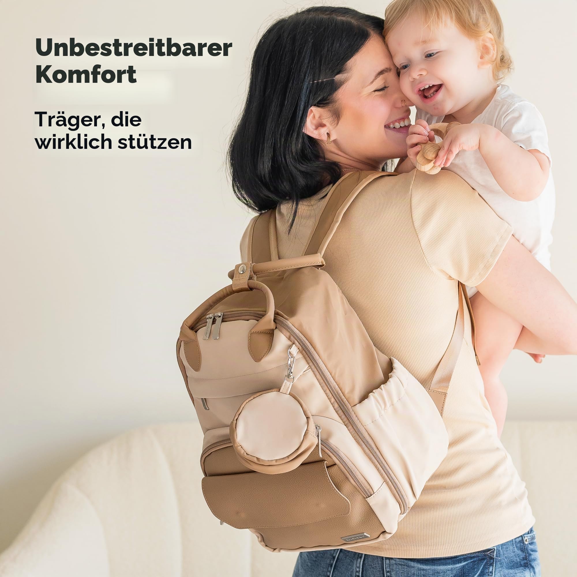 KeaBabies Baby Wickeltasche mit Wickelunterlage - Multifunktionale Reise Wickelrucksack Lässig, Umstands Mommy Bag, Kompakte 12L Kapazität,PU-Leder, Wasserdicht,Unisex,Stilvolle Baby Diaper Bag(Latte)